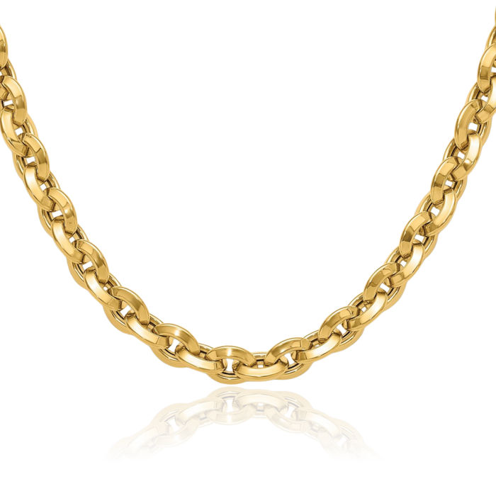 14K Solid Yellow Gold Knife Edge Cable Rolo Link Chain Belcher Necklace