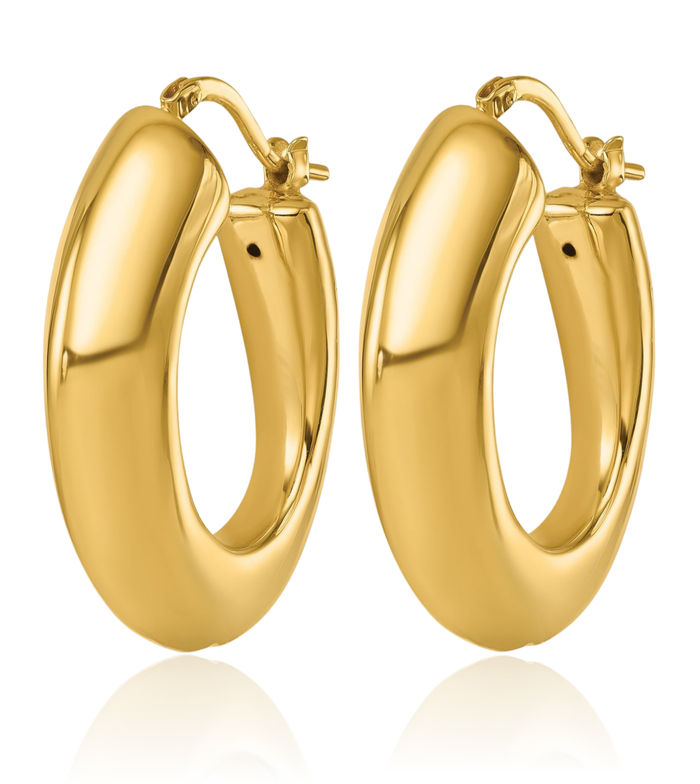 14K Solid Yellow Gold Knife Edge Graduated Oval Medium Hoop Earrings