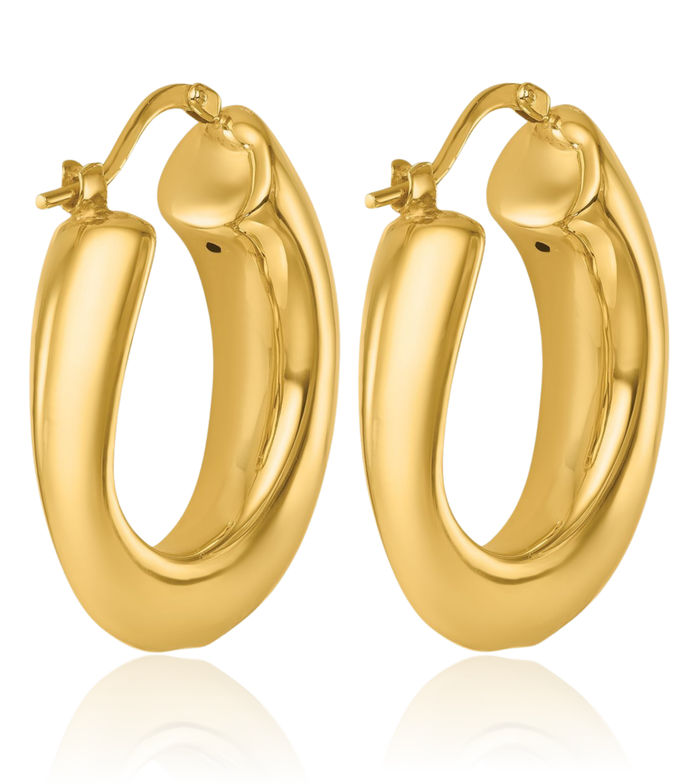 14K Solid Yellow Gold Knife Edge Graduated Oval Medium Hoop Earrings