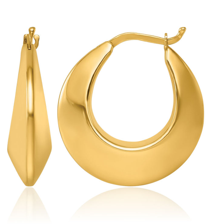 14K Solid Yellow Gold Knife Edge Graduated Round Medium Hoop Earrings