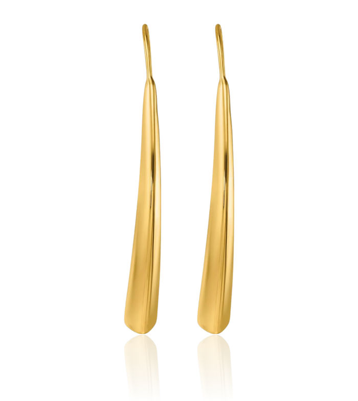 14K Solid Yellow Gold Knife Edge Graduated Threader Drop Dangle Earrings