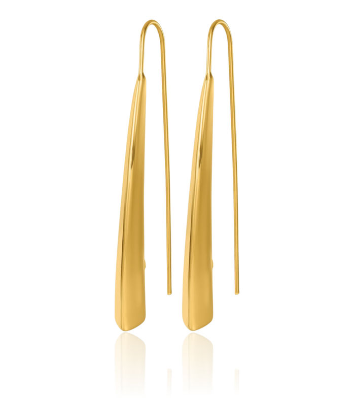 14K Solid Yellow Gold Knife Edge Graduated Threader Drop Dangle Earrings