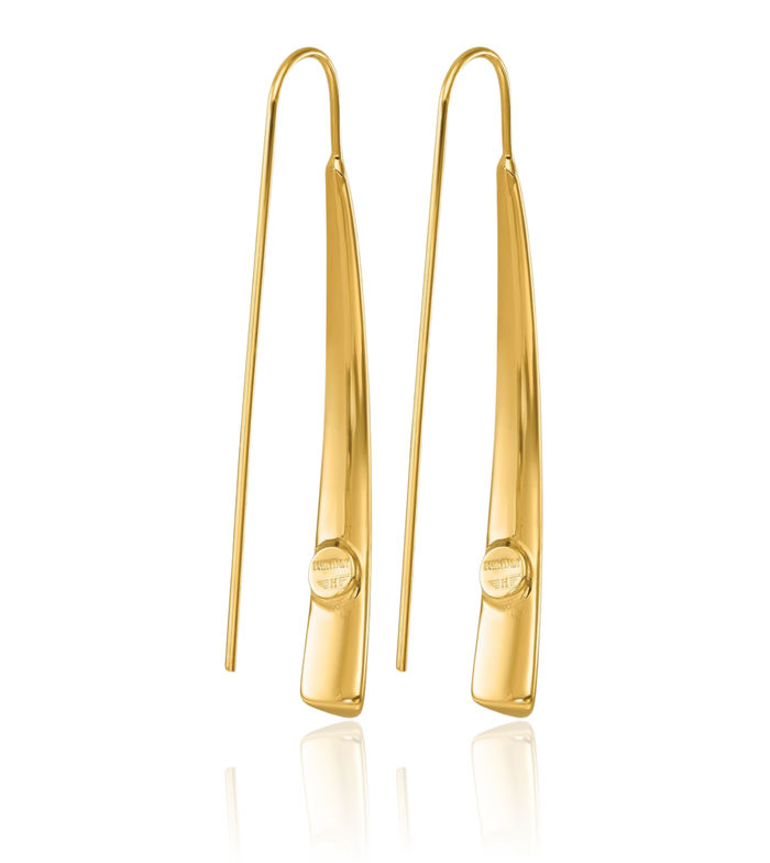 14K Solid Yellow Gold Knife Edge Graduated Threader Drop Dangle Earrings