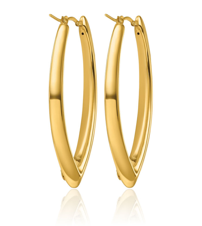 14K Solid Yellow Gold Knife Edge Large Hoop Earrings