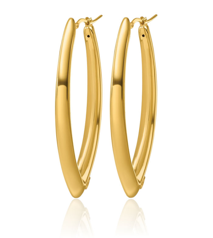 14K Solid Yellow Gold Knife Edge Large Hoop Earrings