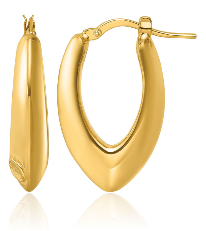 14K Solid Yellow Gold Knife Edge Medium Hoop Earrings