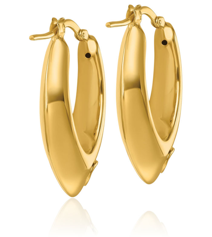 14K Solid Yellow Gold Knife Edge Medium Hoop Earrings