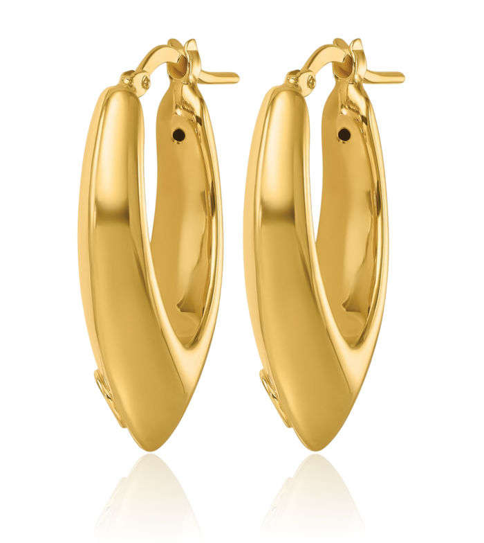 14K Solid Yellow Gold Knife Edge Medium Hoop Earrings