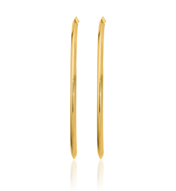 14K Solid Yellow Gold Knife Edge Oval 2mm Post Drop Dangle Hoop Earrings