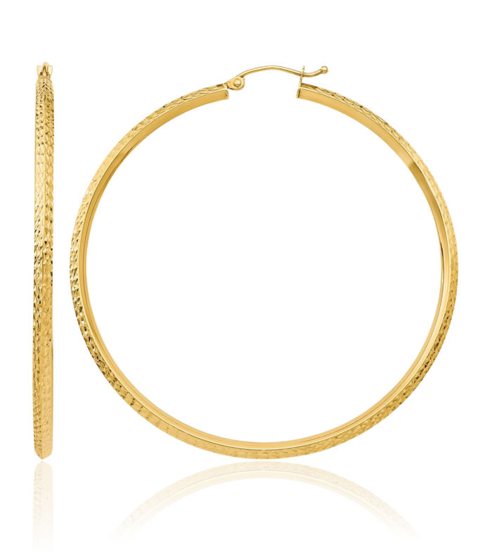 14K Solid Yellow Gold Knife Edge Round Extra Large Hoop Earrings