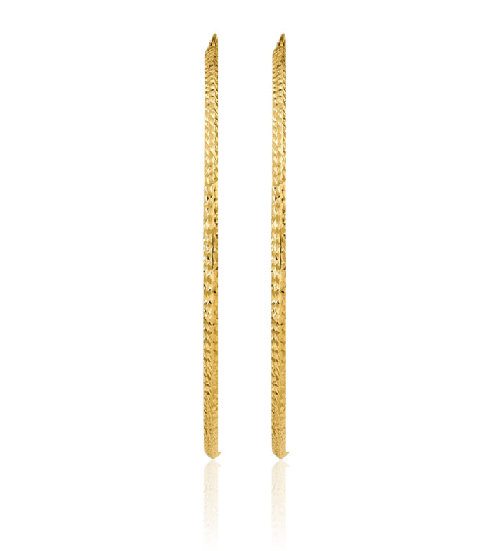 14K Solid Yellow Gold Knife Edge Round Large Hoop Earrings