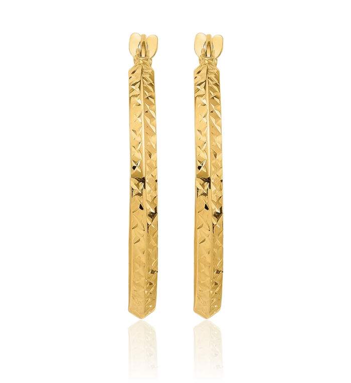 14K Solid Yellow Gold Knife Edge Round Medium Hoop Earrings