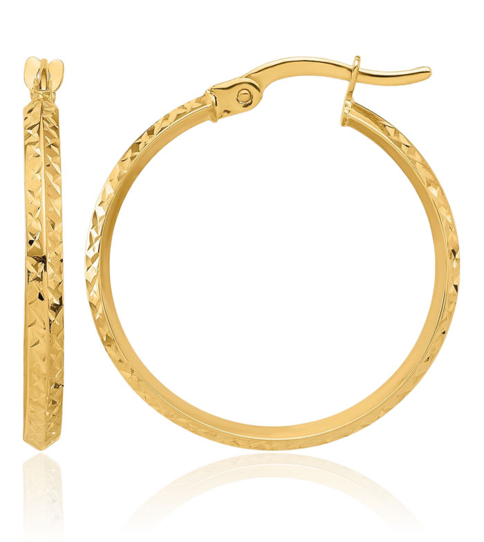 14K Solid Yellow Gold Knife Edge Round Medium Hoop Earrings