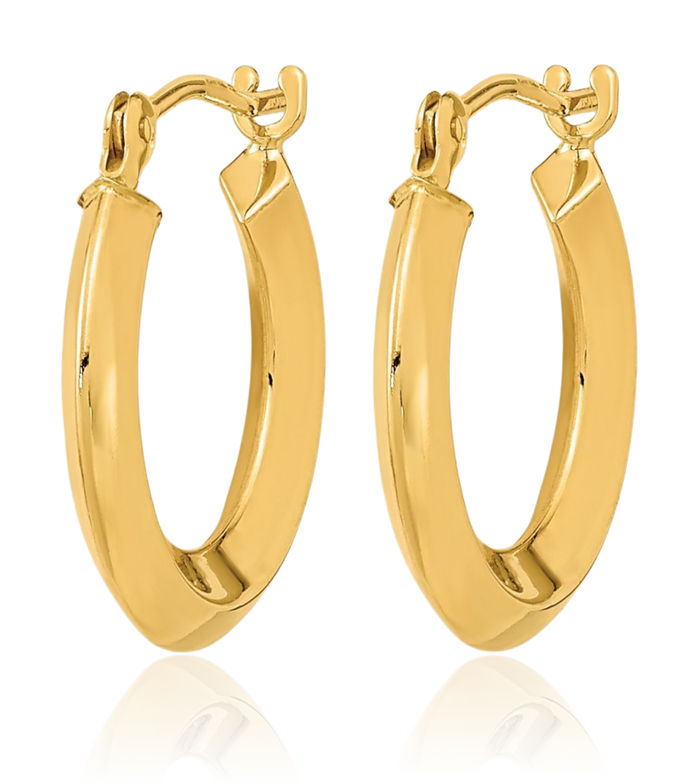 14K Solid Yellow Gold Knife Edge Round Small Hoop Earrings