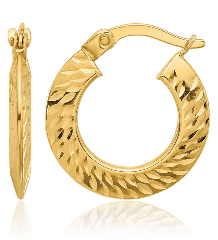 14K Solid Yellow Gold Knife Edge Round Small Hoop Earrings