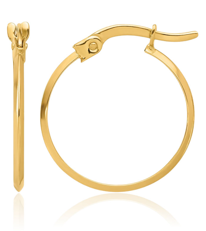 14K Solid Yellow Gold Knife Edge Round Small Hoop Earrings