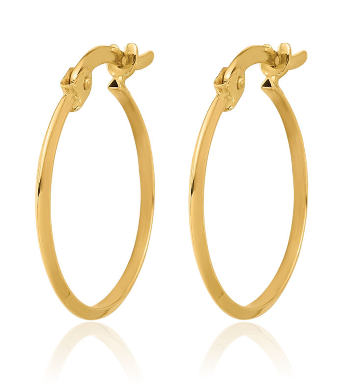 14K Solid Yellow Gold Knife Edge Round Small Hoop Earrings