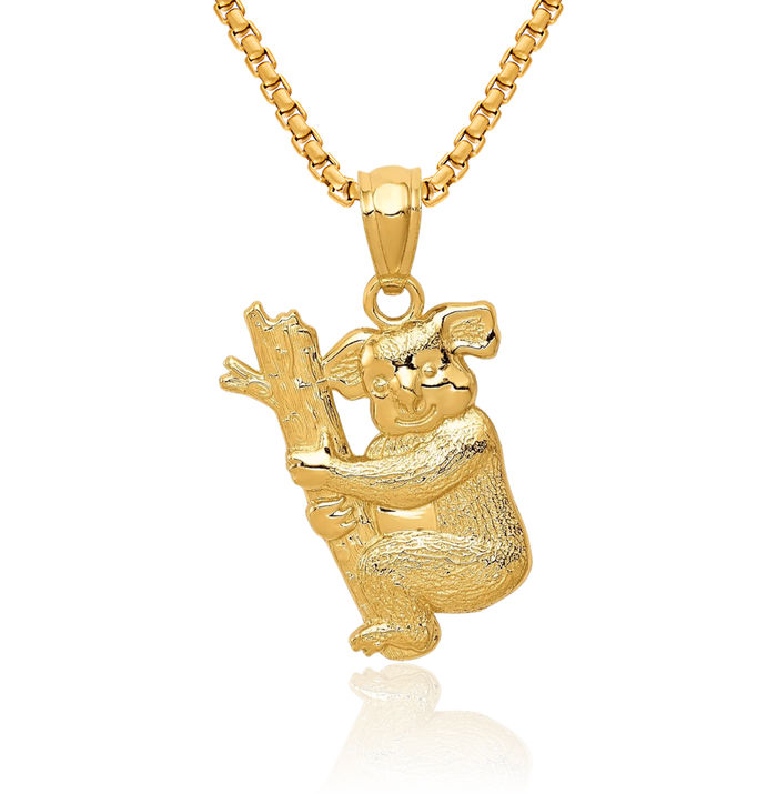 14K Solid Yellow Gold Koala Necklace Chain Pendant Charm