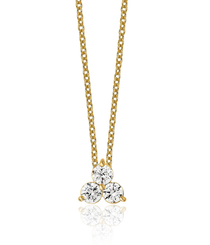 14K Solid Yellow Gold Lab Diamond 3 Stone Necklace Chain