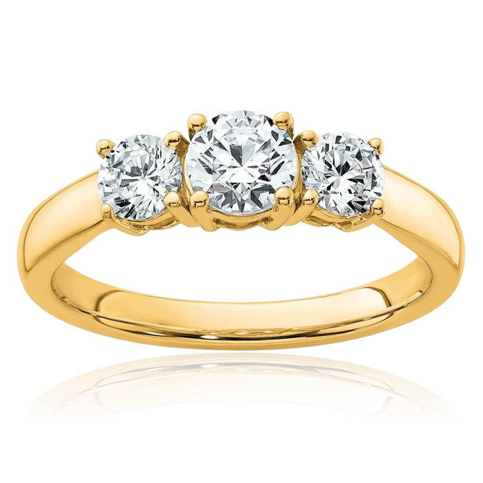 14K Solid Yellow Gold Lab Diamond 3 Stone Solitaire Engagement Ring