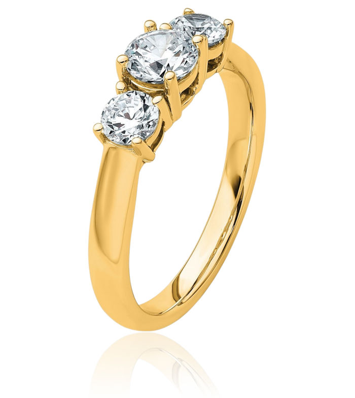 14K Solid Yellow Gold Lab Diamond 3 Stone Solitaire Engagement Ring