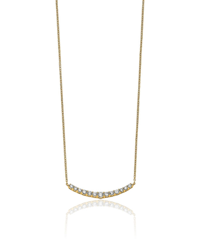 14K Solid Yellow Gold Lab Diamond Bar Necklace Chain