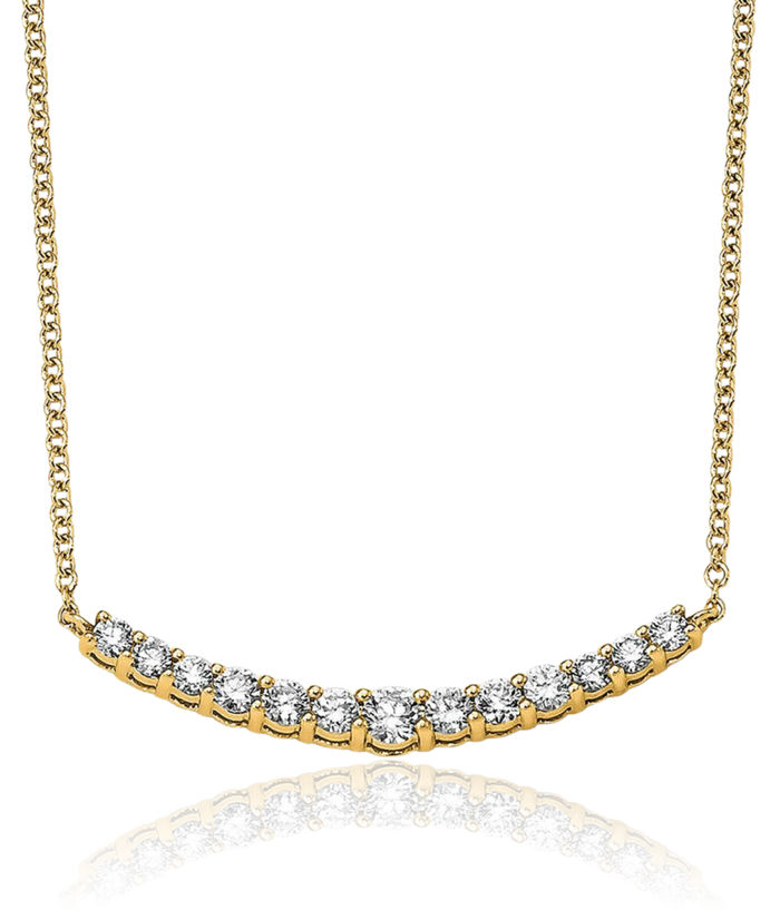 14K Solid Yellow Gold Lab Diamond Bar Necklace Chain