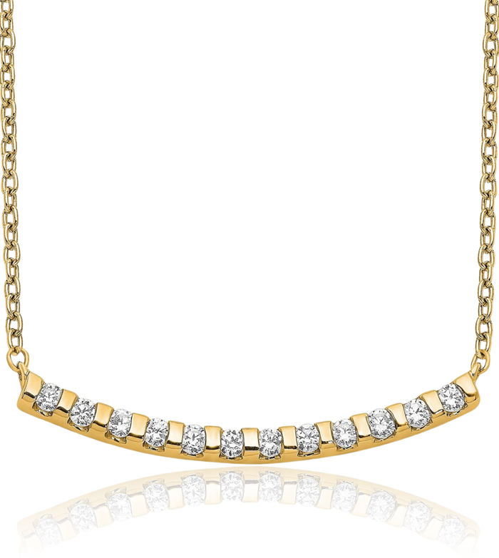 14K Solid Yellow Gold Lab Diamond Bar Necklace