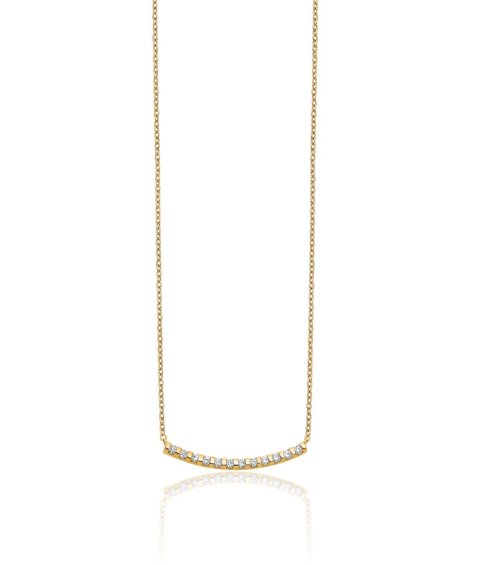 14K Solid Yellow Gold Lab Diamond Bar Necklace