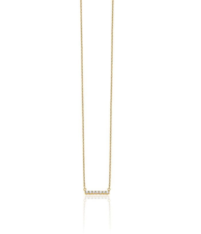 14K Solid Yellow Gold Lab Diamond Bar Necklace