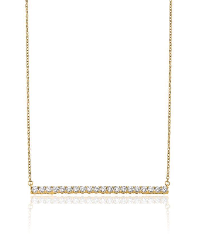 14K Solid Yellow Gold Lab Diamond Bar Necklace