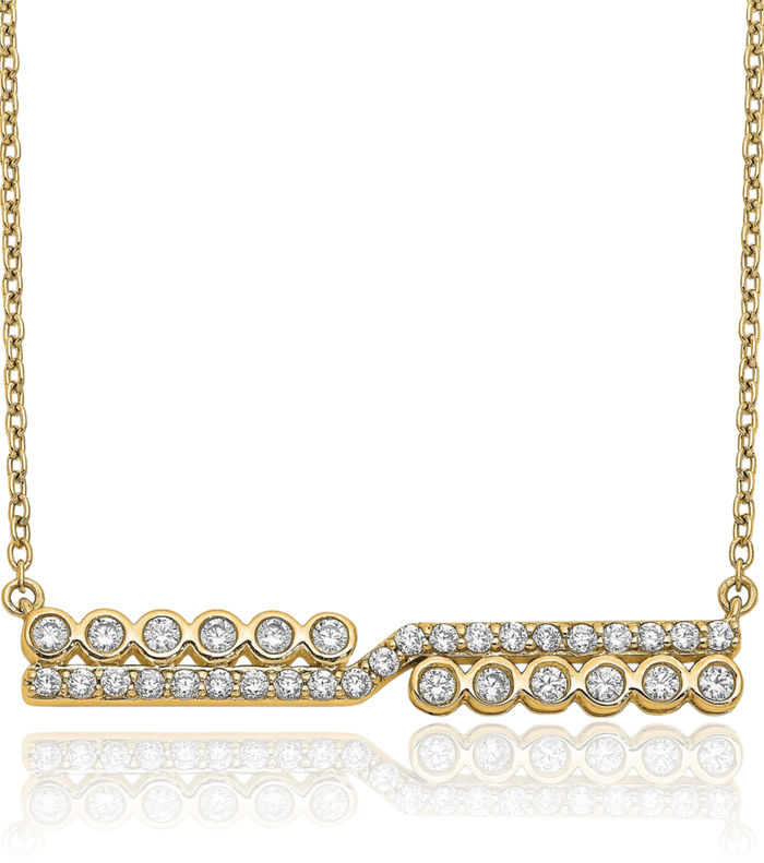 14K Solid Yellow Gold Lab Diamond Bar Necklace