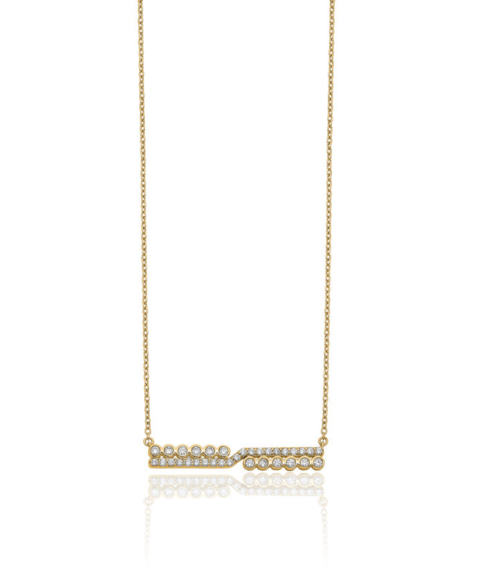 14K Solid Yellow Gold Lab Diamond Bar Necklace