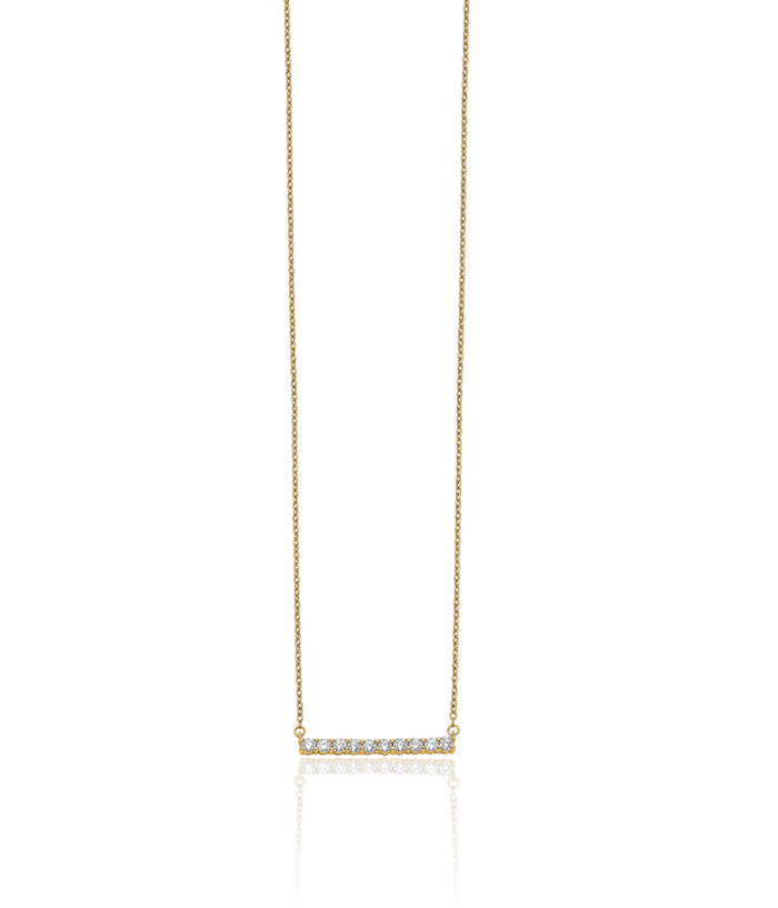 14K Solid Yellow Gold Lab Diamond Bar Necklace