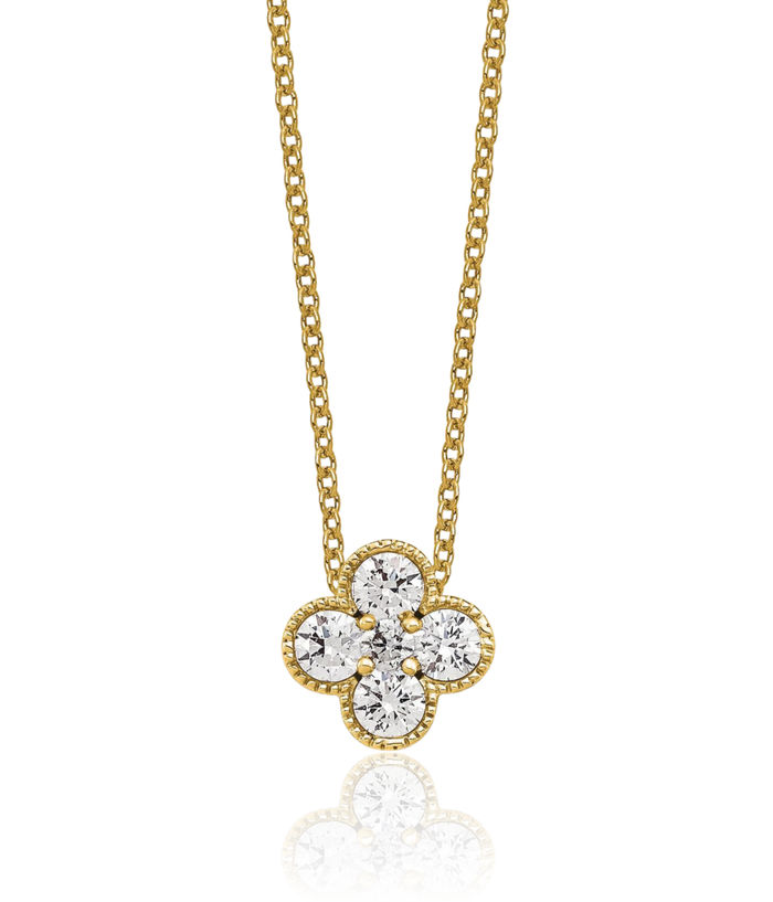 14K Solid Yellow Gold Lab Diamond Bloom Flower Pendant Necklace