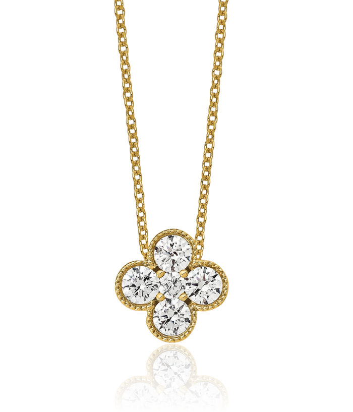Diamondere Gemstone Flower Necklace - 14k Solid Gold Pendant With Chain, 0.21 Carat