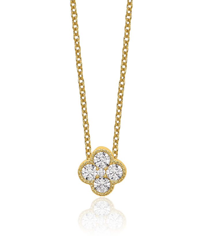 14K Solid Yellow Gold Lab Diamond Bloom Flower Pendant Necklace