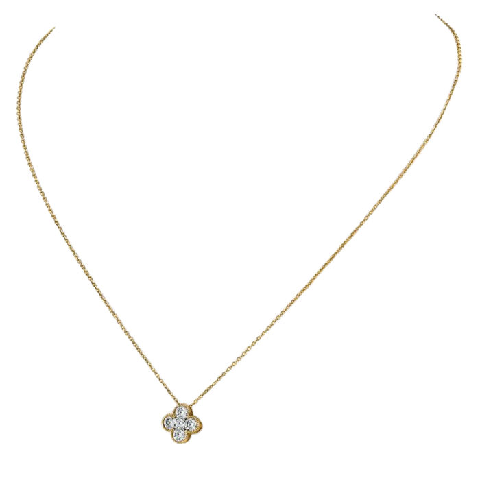 14K Solid Yellow Gold Lab Diamond Bloom Flower Pendant Necklace