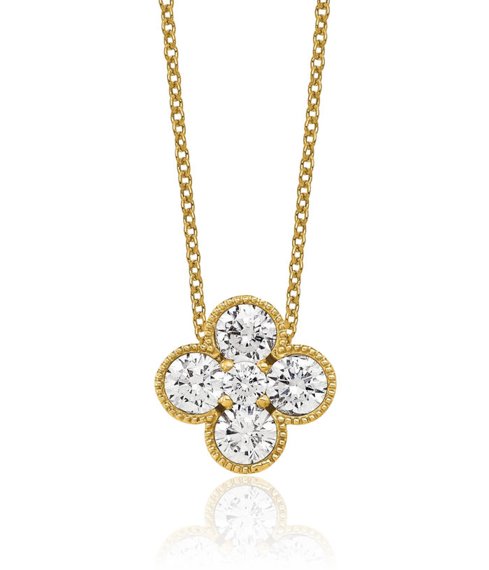 14K Solid Yellow Gold Lab Diamond Bloom Flower Pendant Necklace