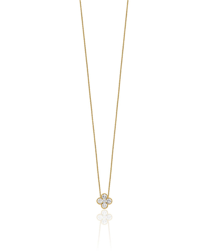 14K Solid Yellow Gold Lab Diamond Bloom Flower Pendant Necklace