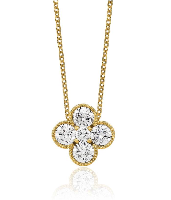 14K Solid Yellow Gold Lab Diamond Bloom Flower Pendant Necklace