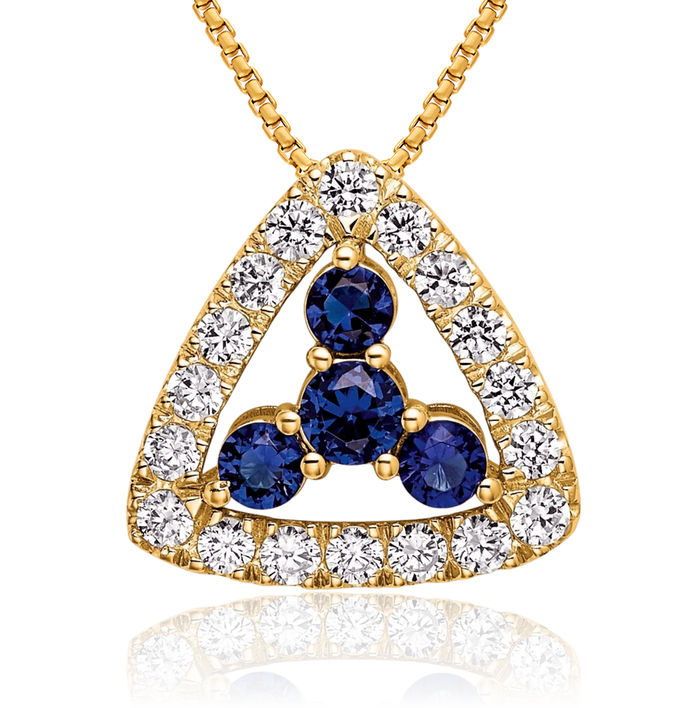 14K Solid Yellow Gold Lab Diamond Blue Sapphire Necklace Gemstone Pendant Charm