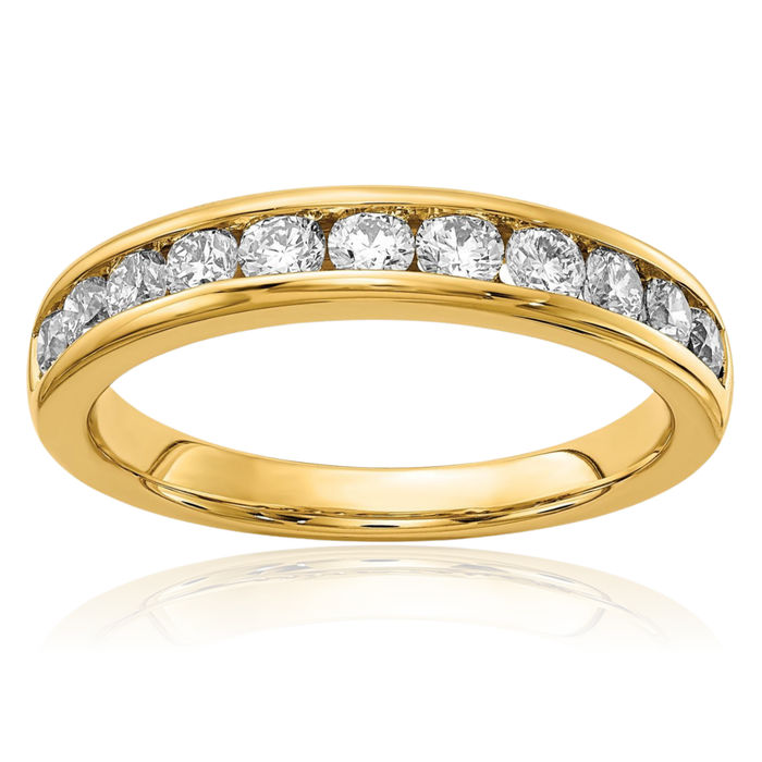 14K Solid Yellow Gold Lab Diamond Channel Anniversary Ring Eternity Wedding Band Bridal Jewelry