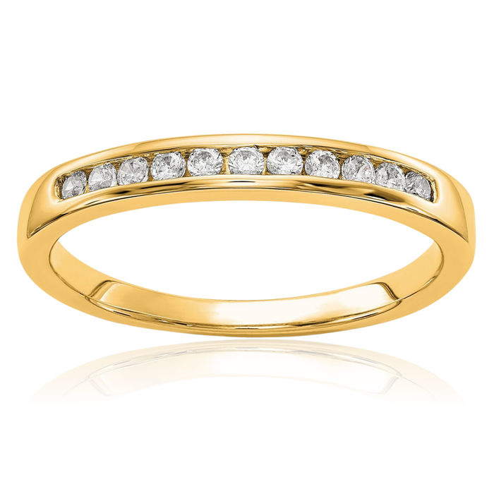 14K Solid Yellow Gold Lab Diamond Channel Anniversary Ring Eternity Wedding Band Bridal Jewelry