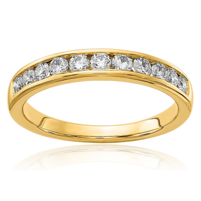 14K Solid Yellow Gold Lab Diamond Channel Anniversary Ring Eternity Wedding Band Bridal Jewelry