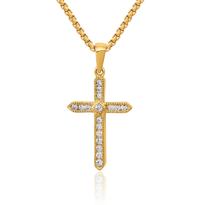 14K Solid Yellow Gold Diamond Latin Mexican Holy Cross Necklace Religious Chain Pendant Jesus Christ Charm