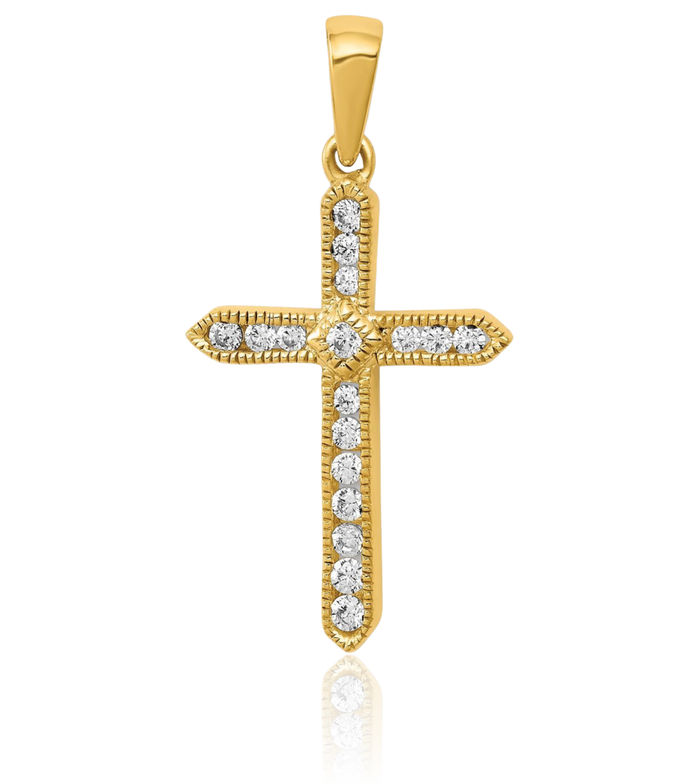 14K Solid Yellow Gold Diamond Latin Mexican Holy Cross Necklace Religious Chain Pendant Jesus Christ Charm