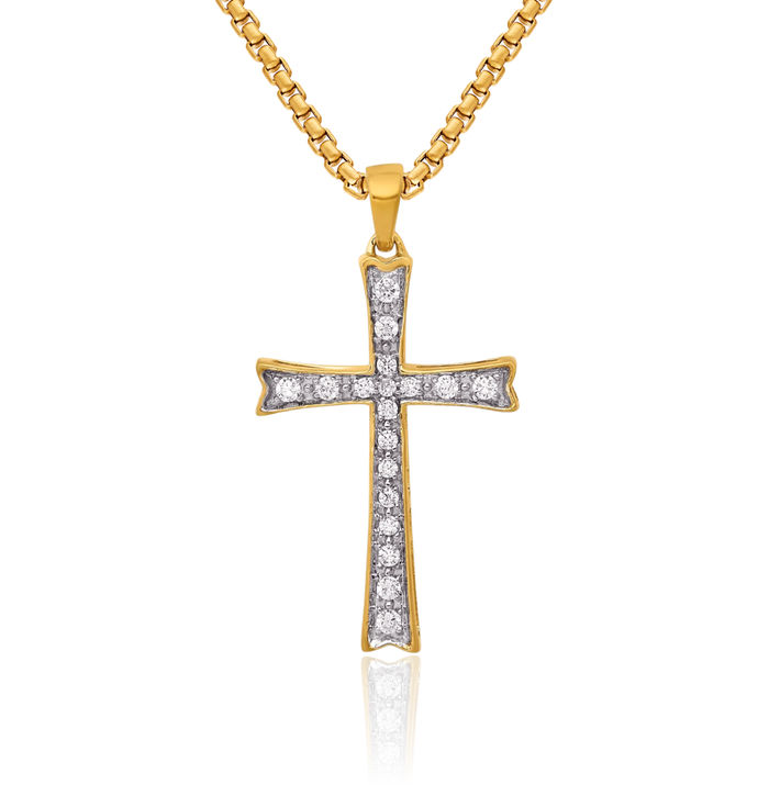 14K Solid Yellow Gold Lab Diamond Holy Cross Necklace Religious Chain Pendant Jesus Christ Charm