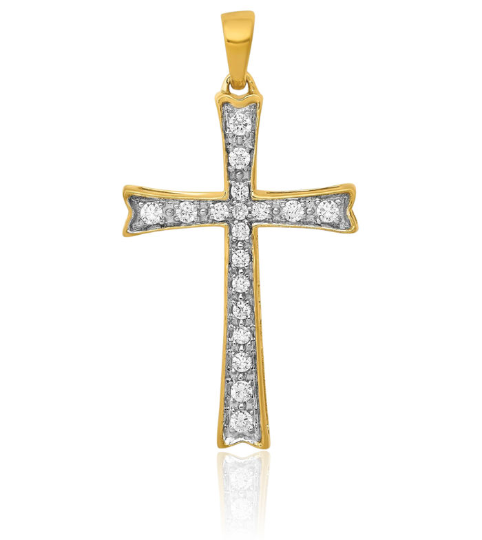 14K Solid Yellow Gold Diamond Latin Mexican Holy Cross Necklace Religious Chain Pendant Jesus Christ Charm