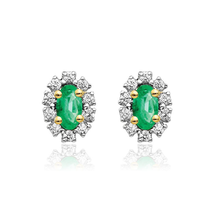 14K Solid Yellow Gold Lab Diamond Green Emerald Studs Gemstone Earrings